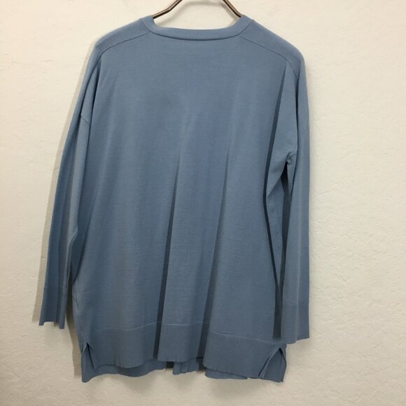 Korean Fashion Womens Cardigan V Neck Slit Sides Free Size Fits Medium Blue - Picture 4 of 10